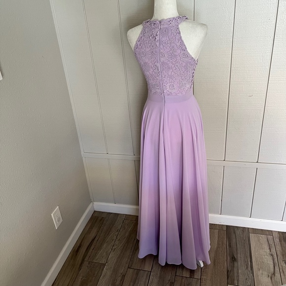 LULU Lavender Halter Lace Dress with Slit - Picture 7 of 12